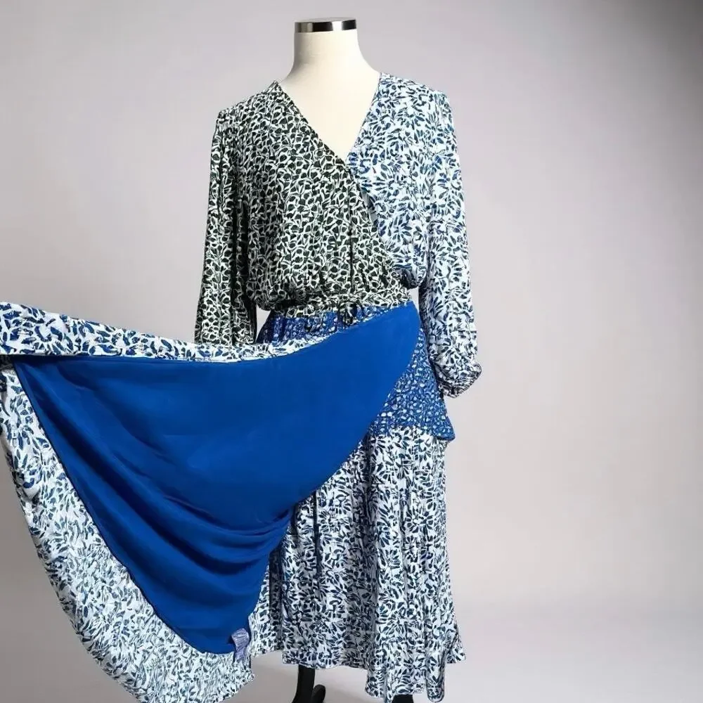 Ann Taylor Patchwork Floral Maxi Dress Green/Blue Size 18 - Picture 5 of 6